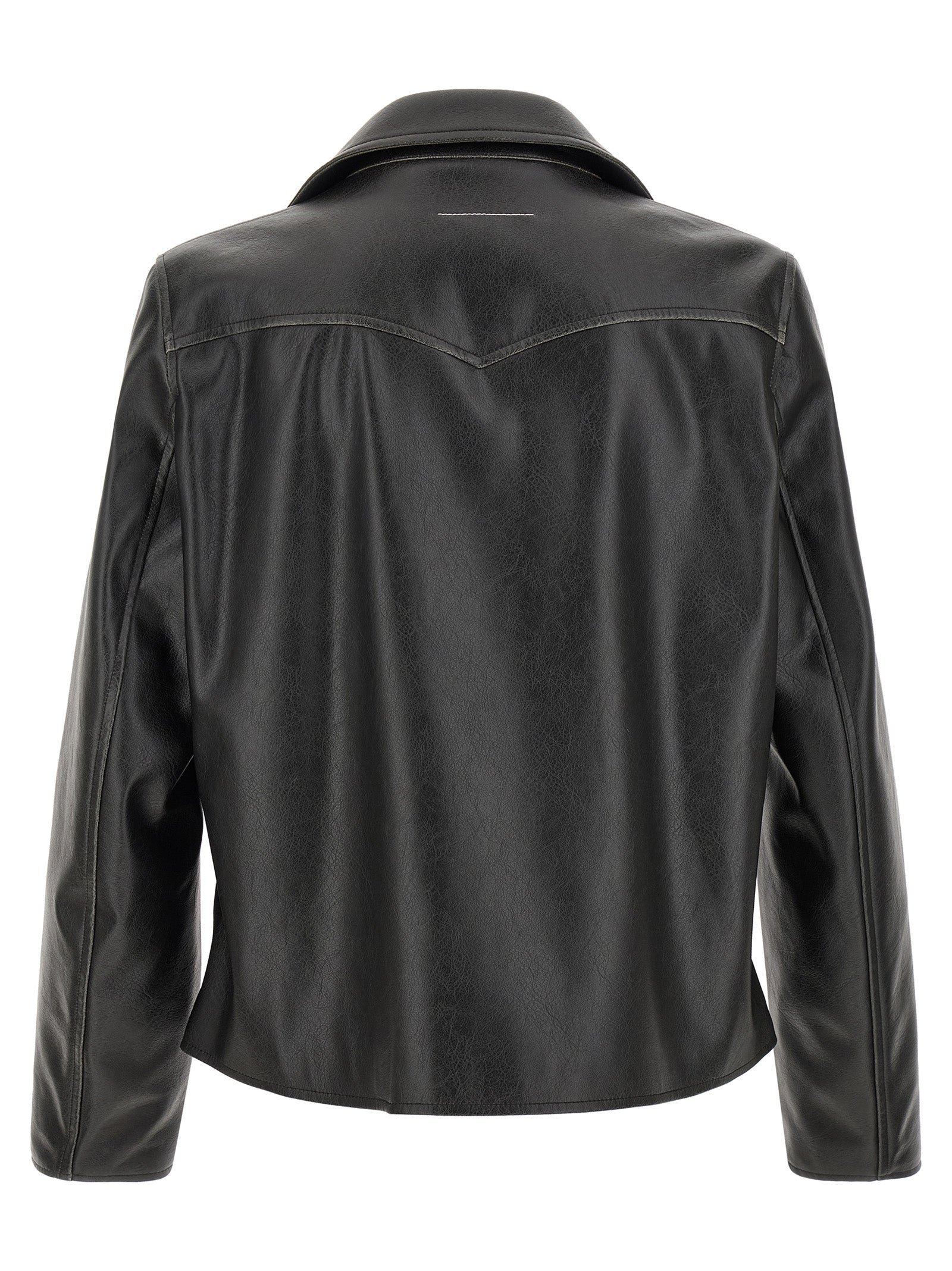 MM6 Maison Margiela Black Polyester Leather Jacket