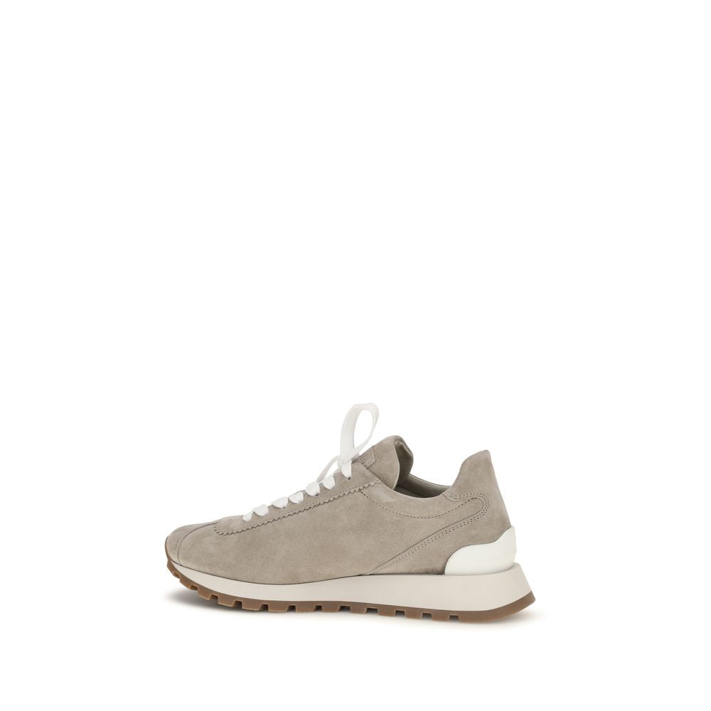 Brunello Cucinelli Gray Calf Leather Bos Taurus Platform Sneakers
