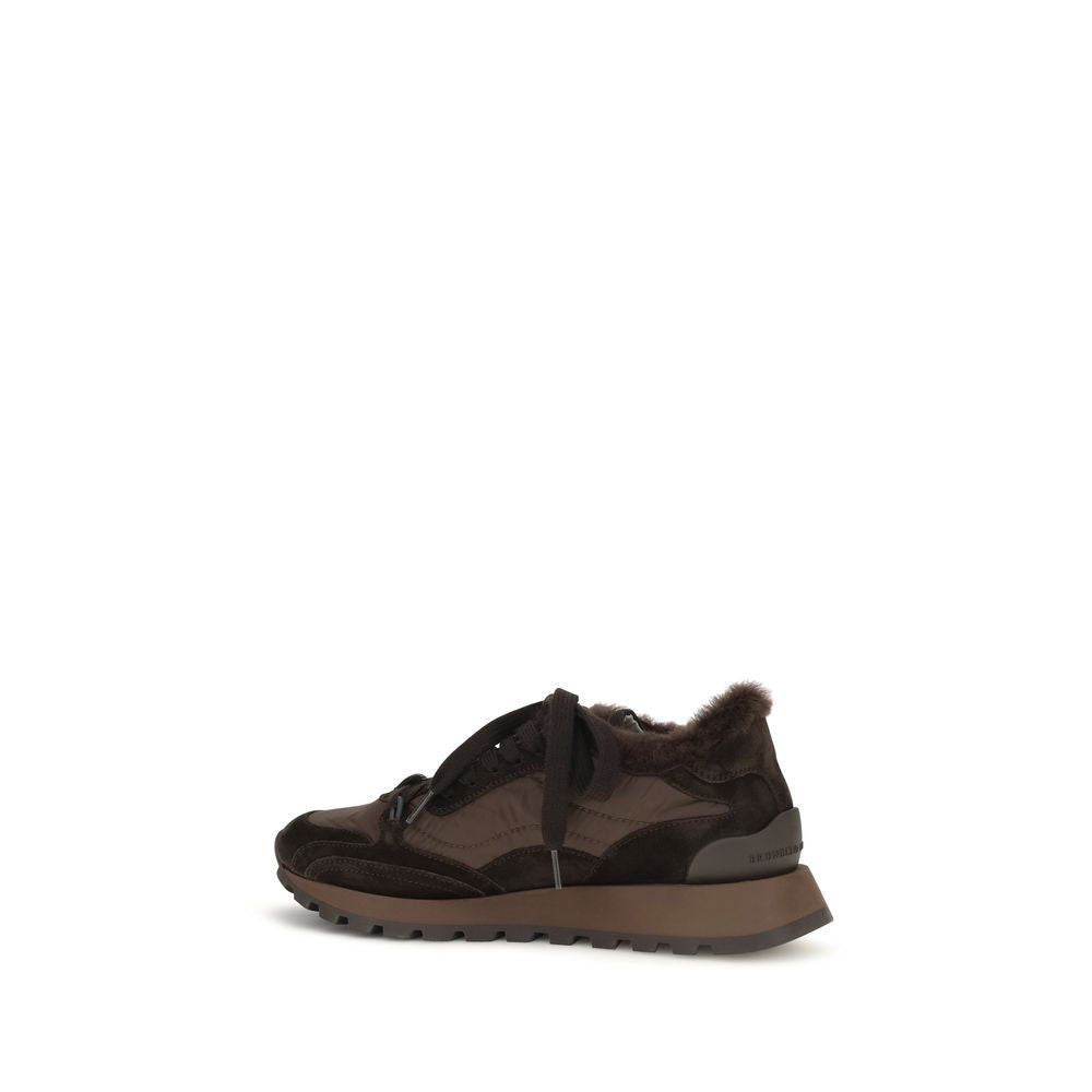 Brunello Cucinelli Brown Calf Leather Bos Taurus Athletic Sneakers
