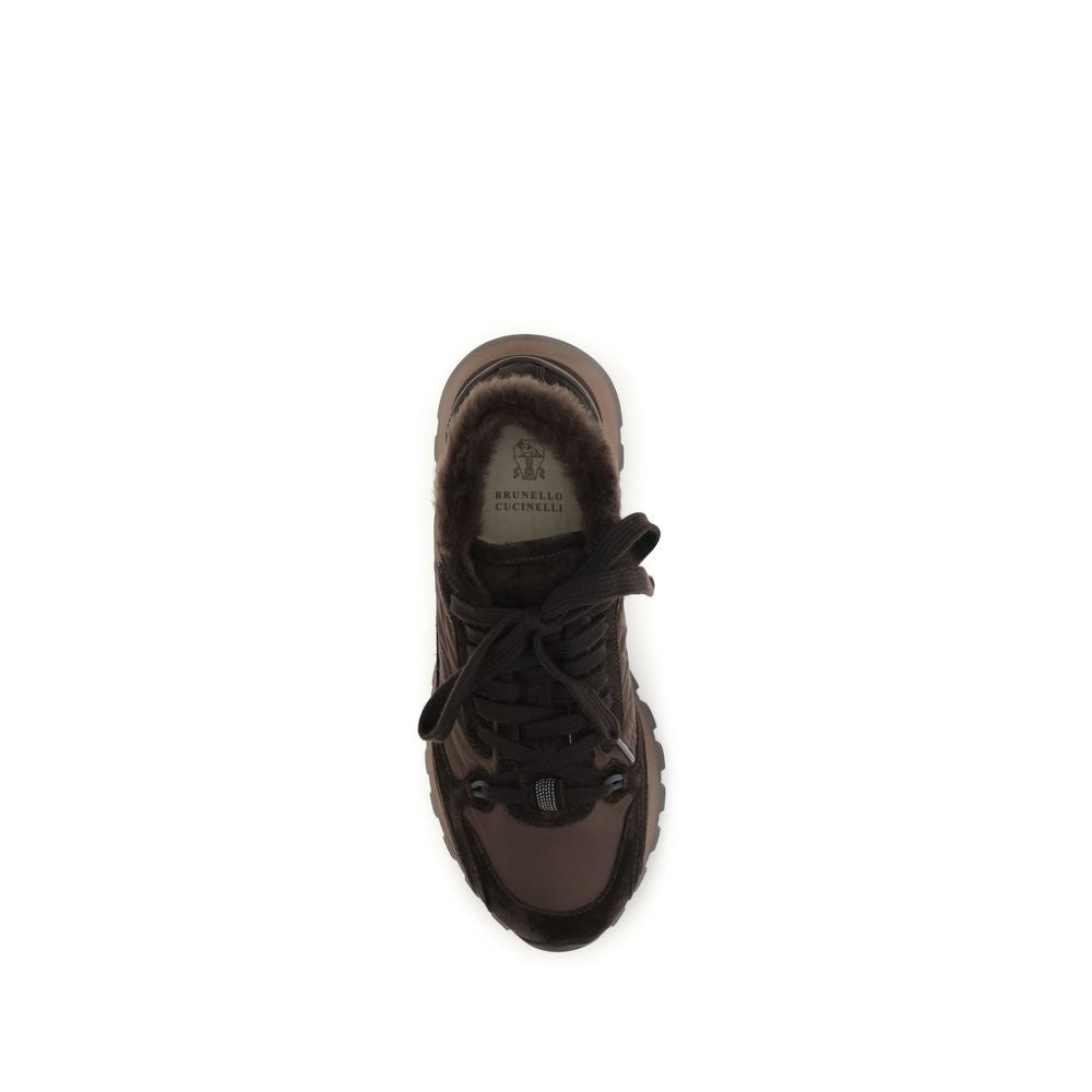 Brunello Cucinelli Brown Calf Leather Bos Taurus Athletic Sneakers