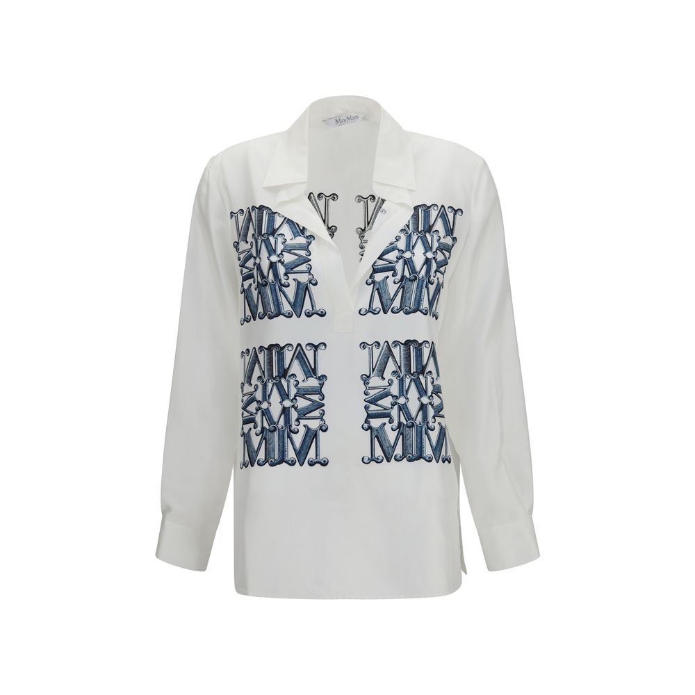 Max Mara White Silk Pattern Shirt