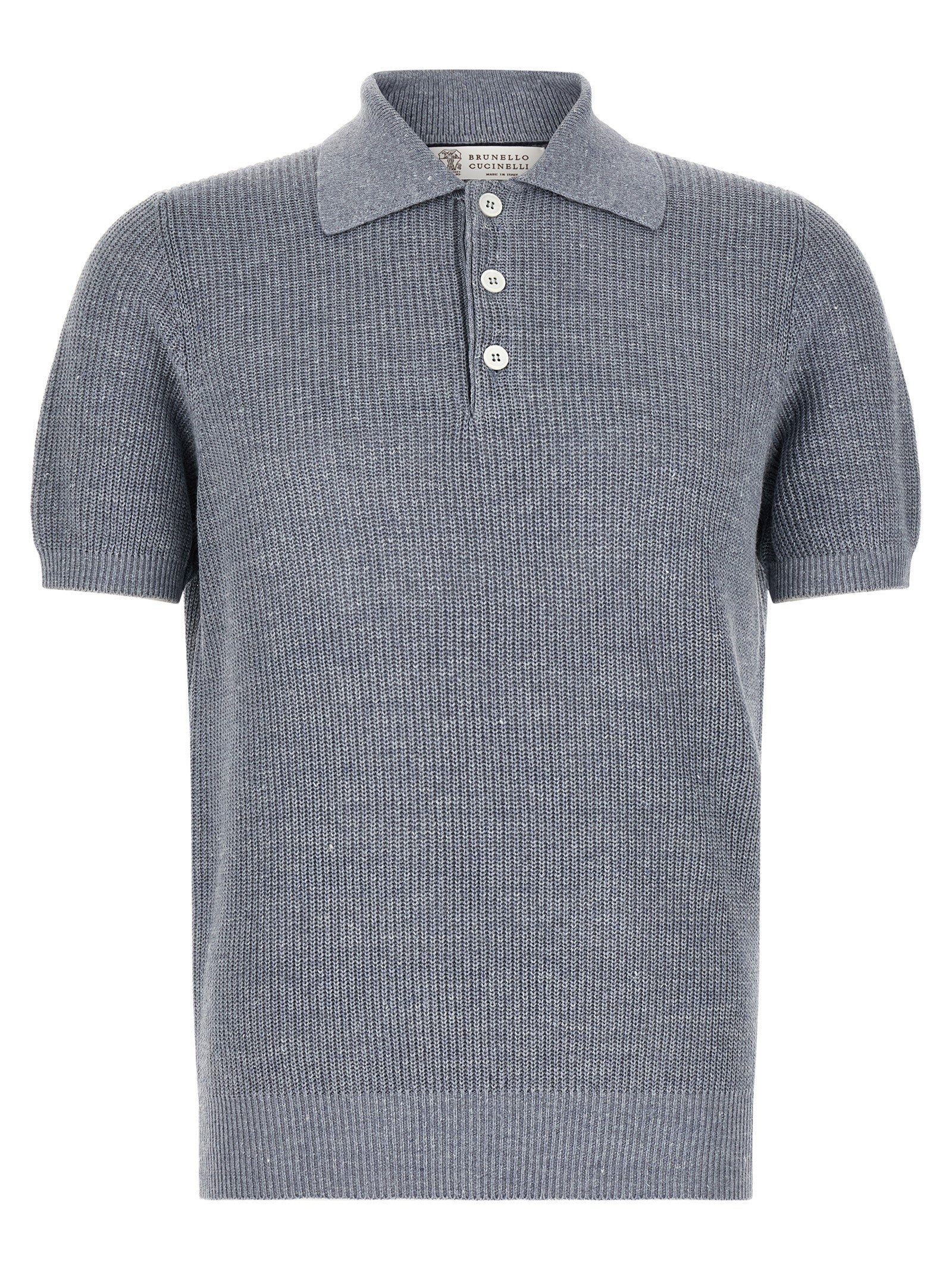 Brunello Cucinelli Blue Linen Polo Shirt