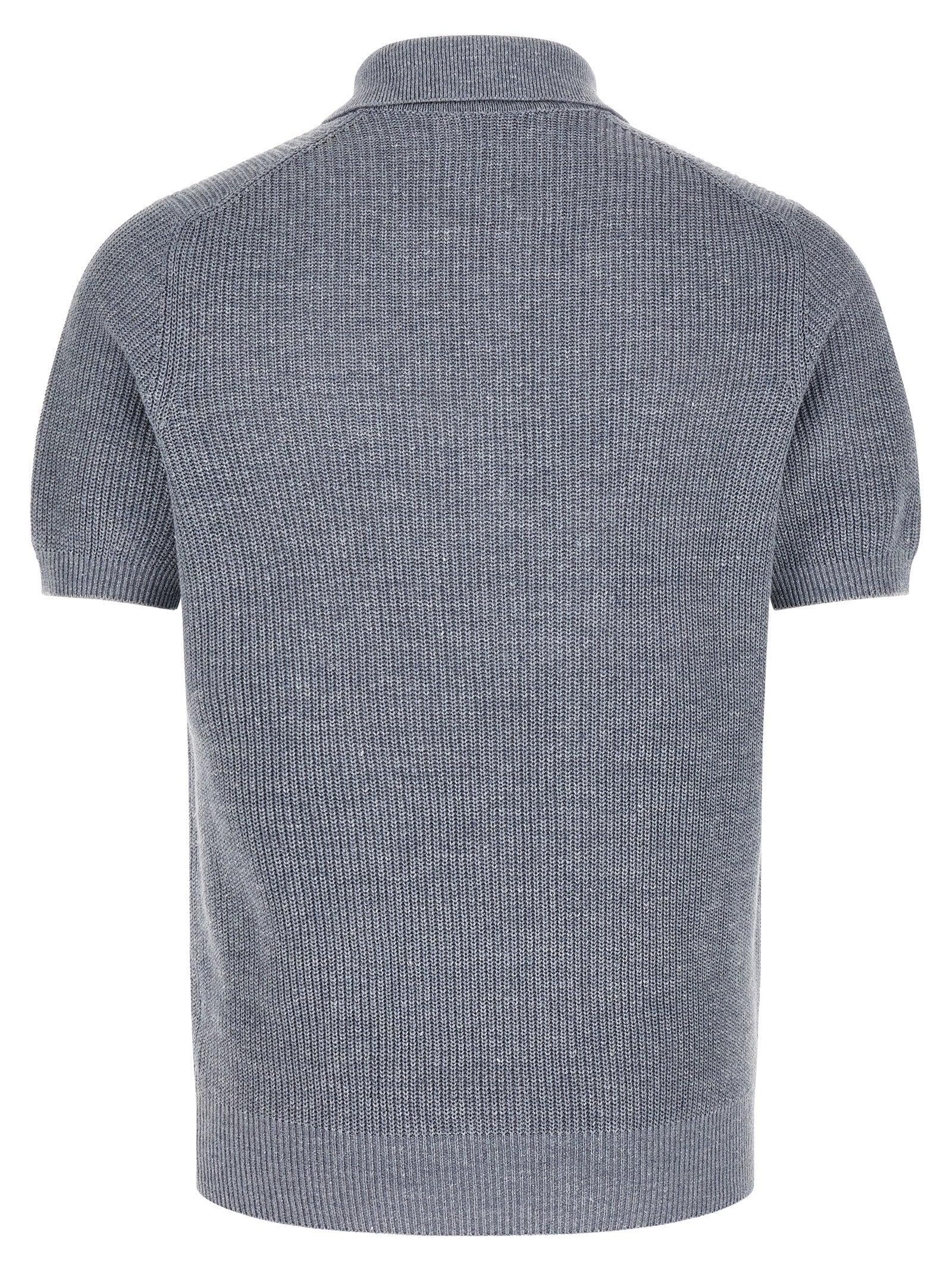 Brunello Cucinelli Blue Linen Polo Shirt
