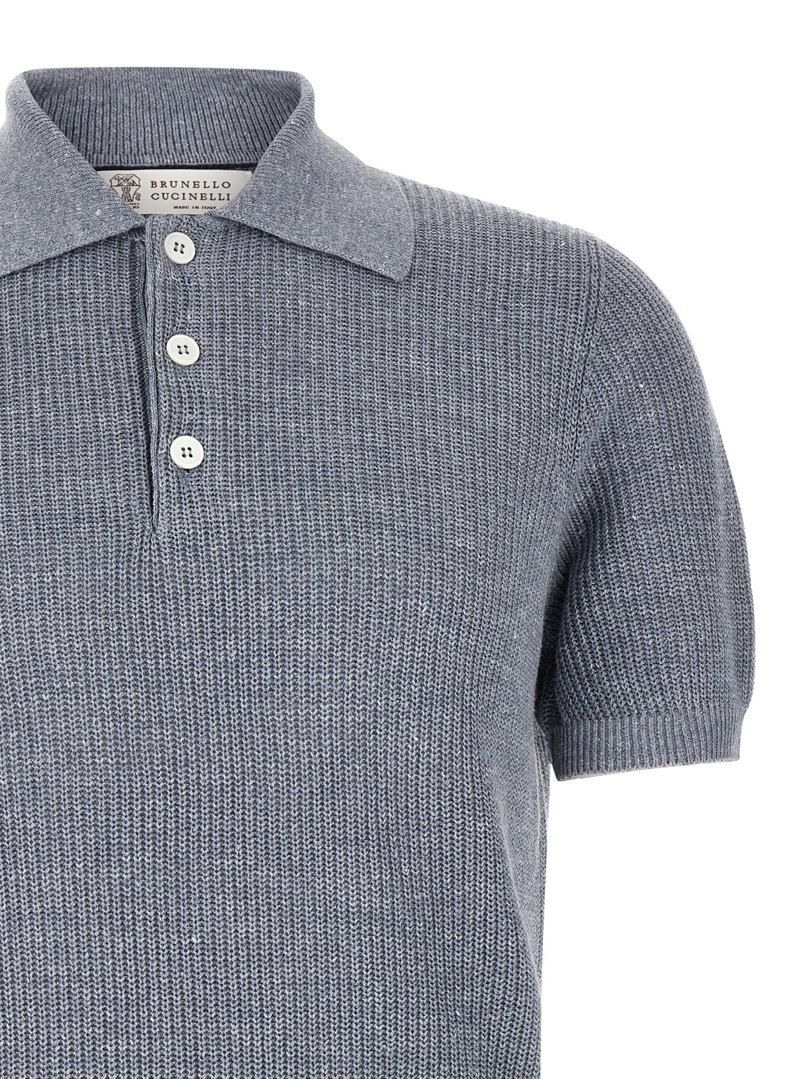 Brunello Cucinelli Blue Linen Polo Shirt