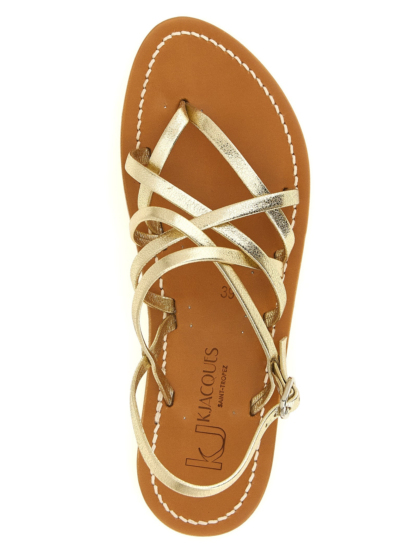 K.JACQUES SAINT TROPEZ Gold Calfskin Flat Sandals