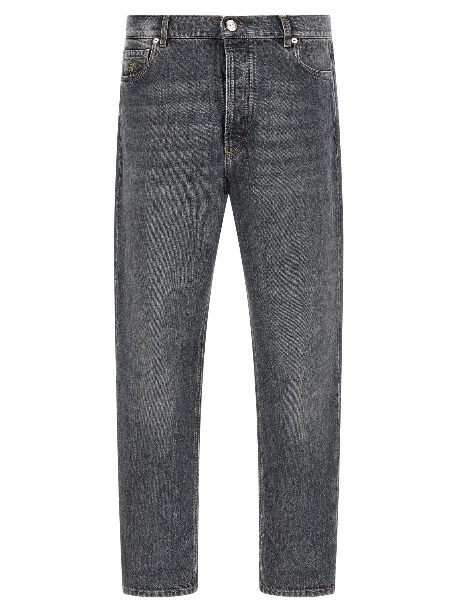 Brunello Cucinelli Gray Cotton Straight-Leg Jeans