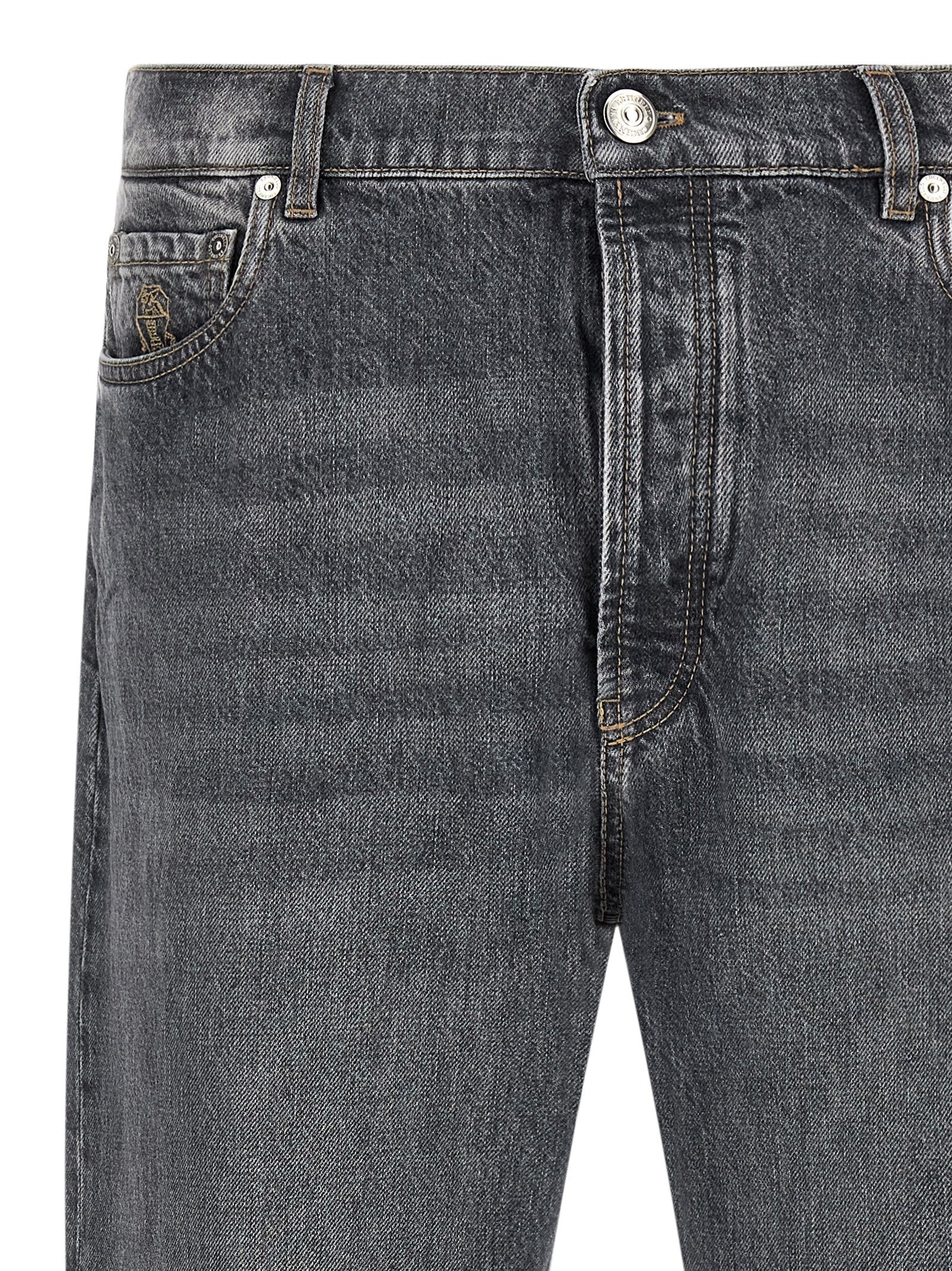 Brunello Cucinelli Gray Cotton Straight-Leg Jeans