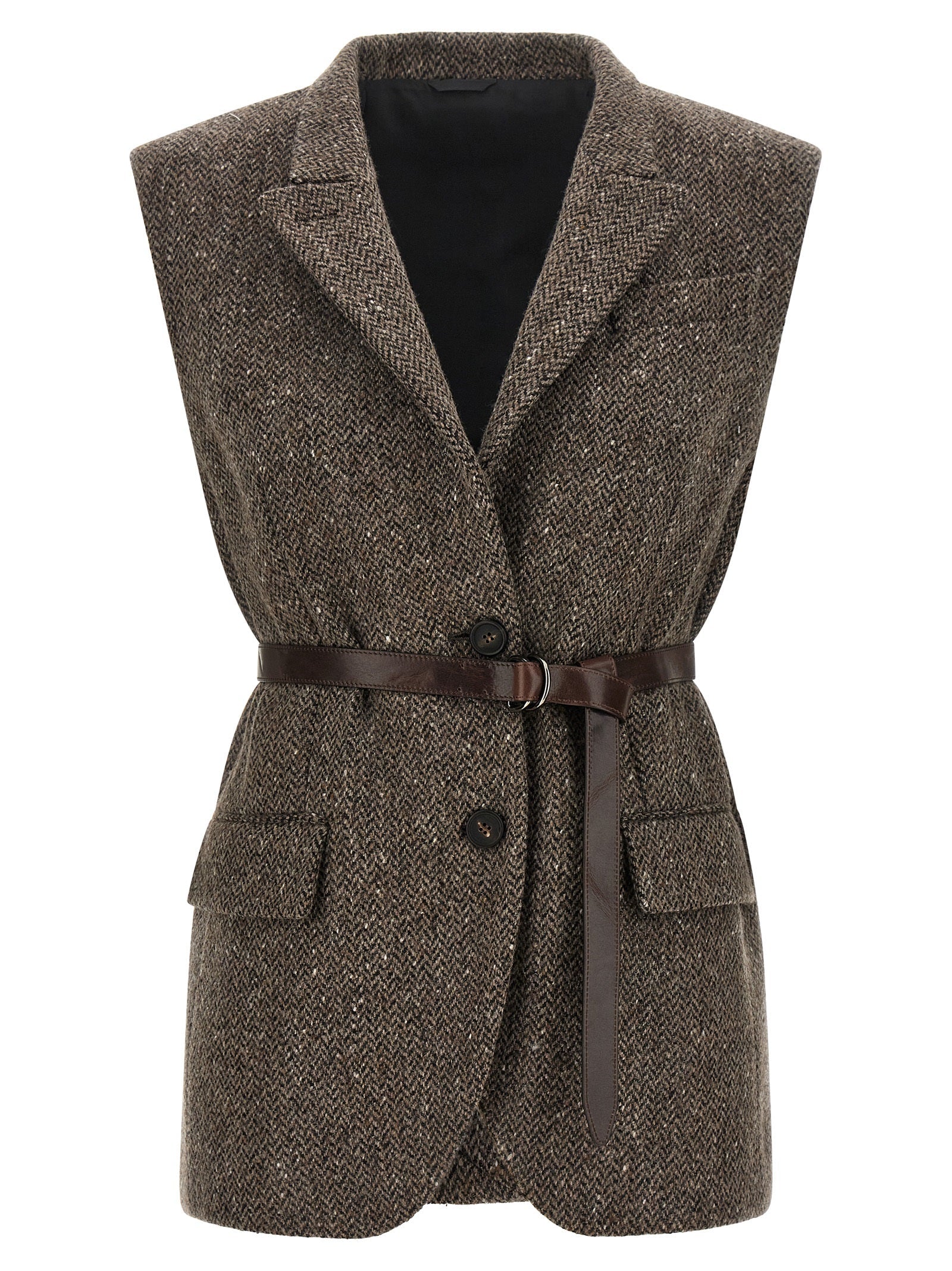 Brunello Cucinelli Brown Virgin Wool Sleeveless Jacket