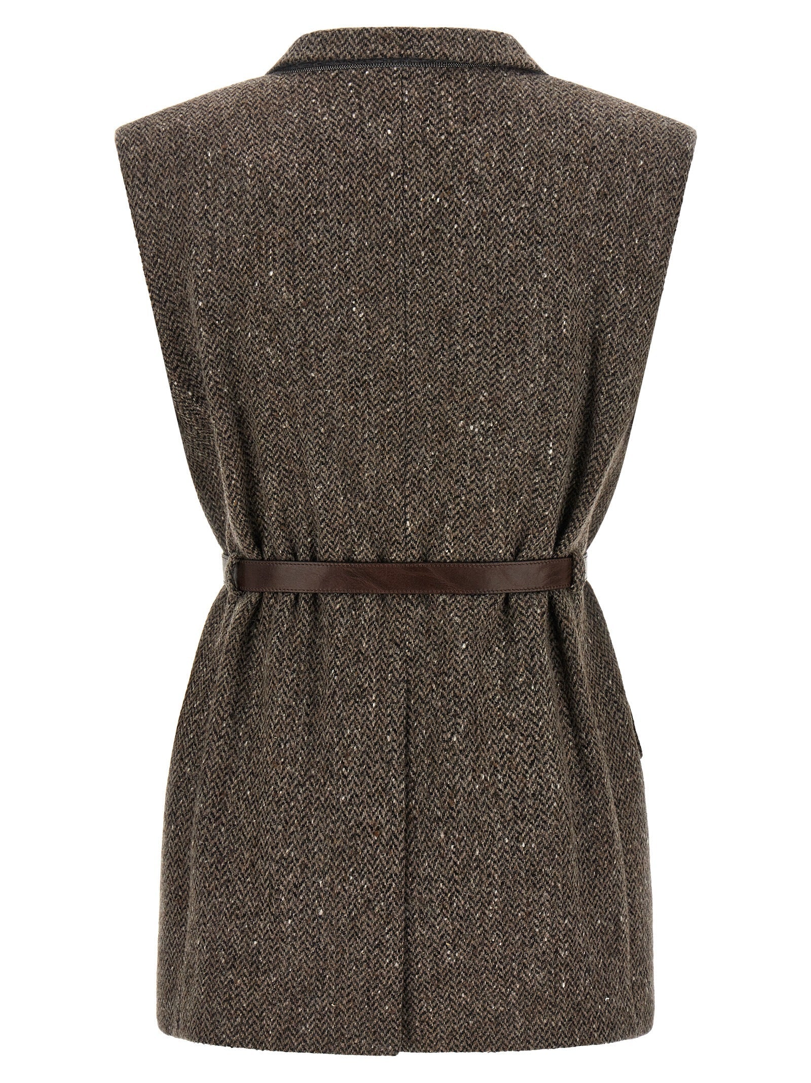 Brunello Cucinelli Brown Virgin Wool Sleeveless Jacket