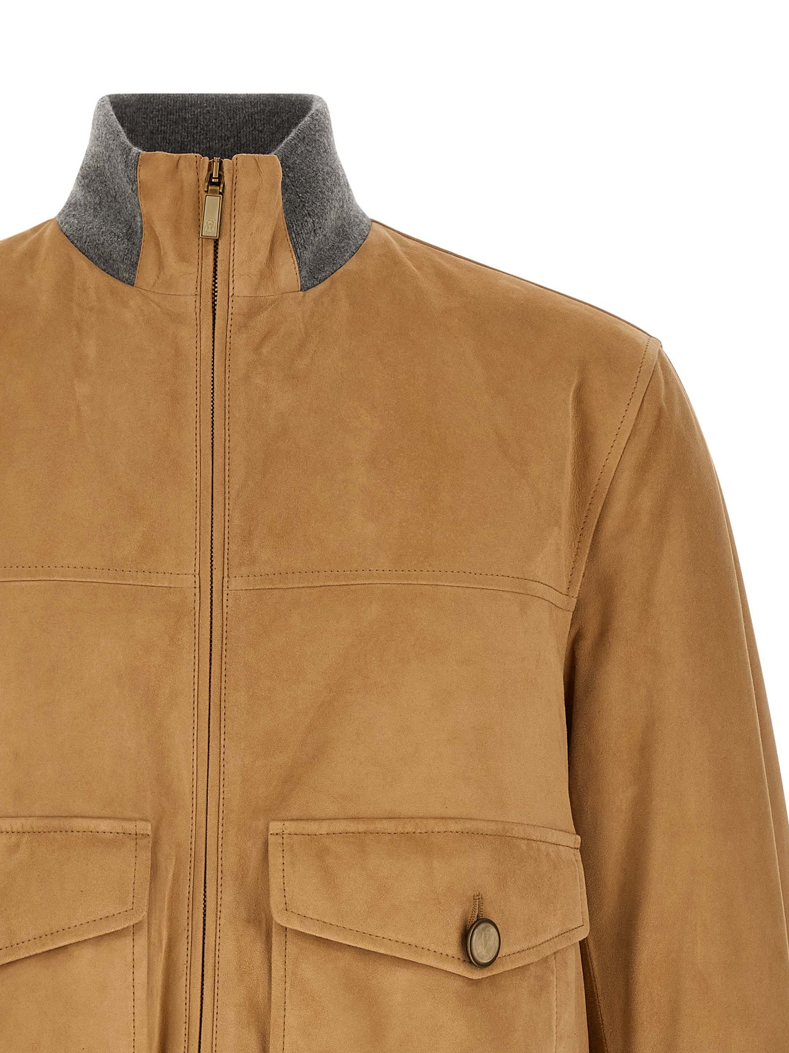 Brunello Cucinelli Beige Lamb Leather Leather Jacket