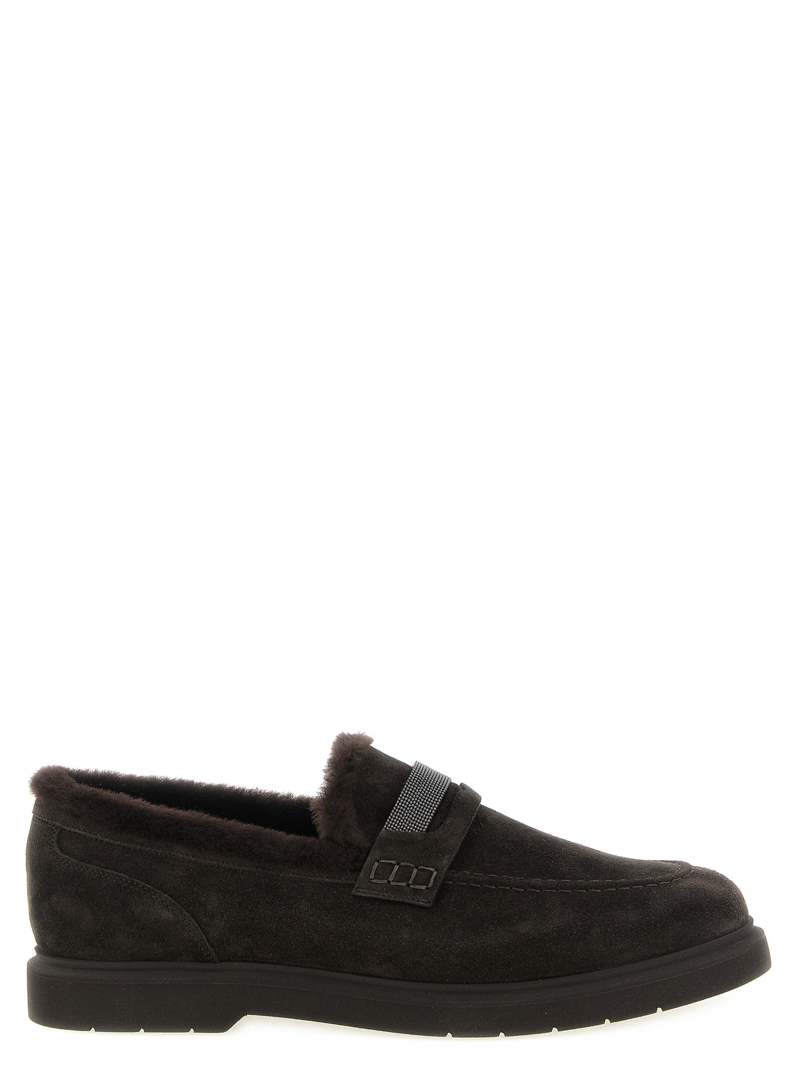 Brunello Cucinelli Brown Calfskin Slip-On Loafers