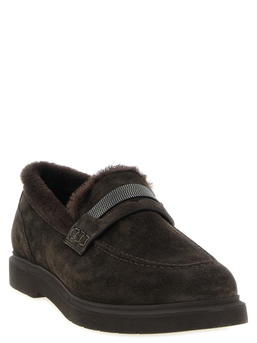 Brunello Cucinelli Brown Calfskin Slip-On Loafers