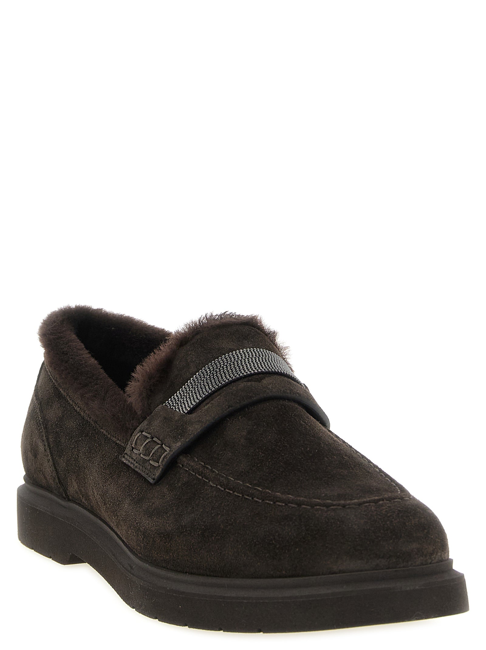 Brunello Cucinelli Brown Calfskin Slip-On Loafers