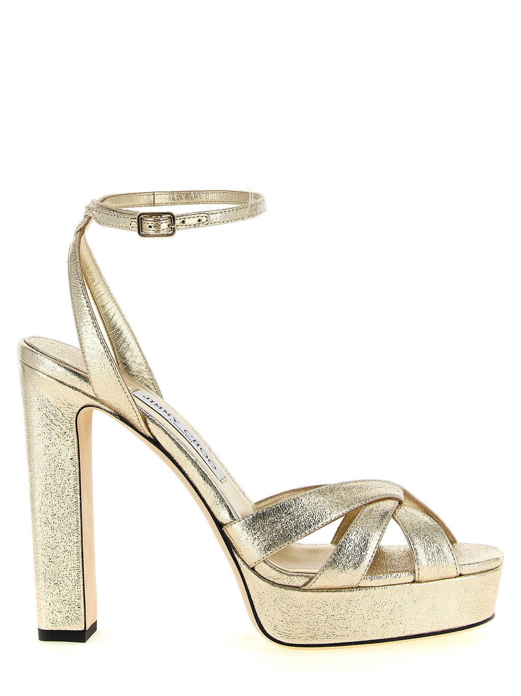 Jimmy Choo Gold Tencel Stiletto Heel Sandals