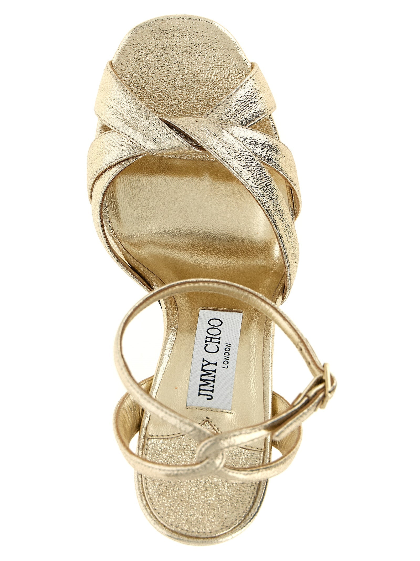 Jimmy Choo Gold Tencel Stiletto Heel Sandals