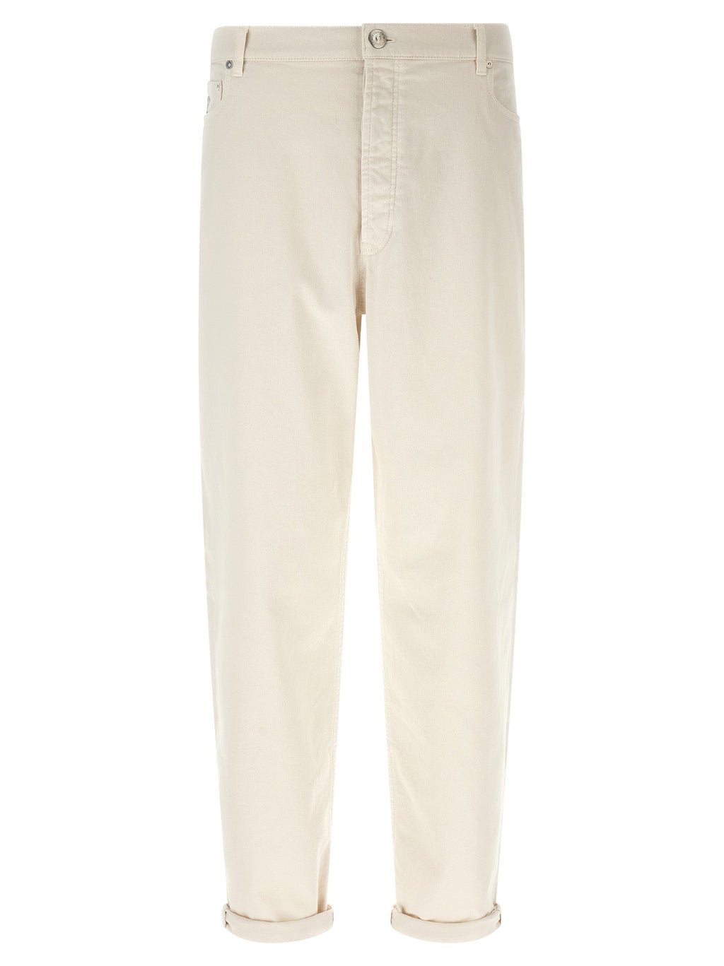 Brunello Cucinelli White Cotton Relaxed Fit Jeans