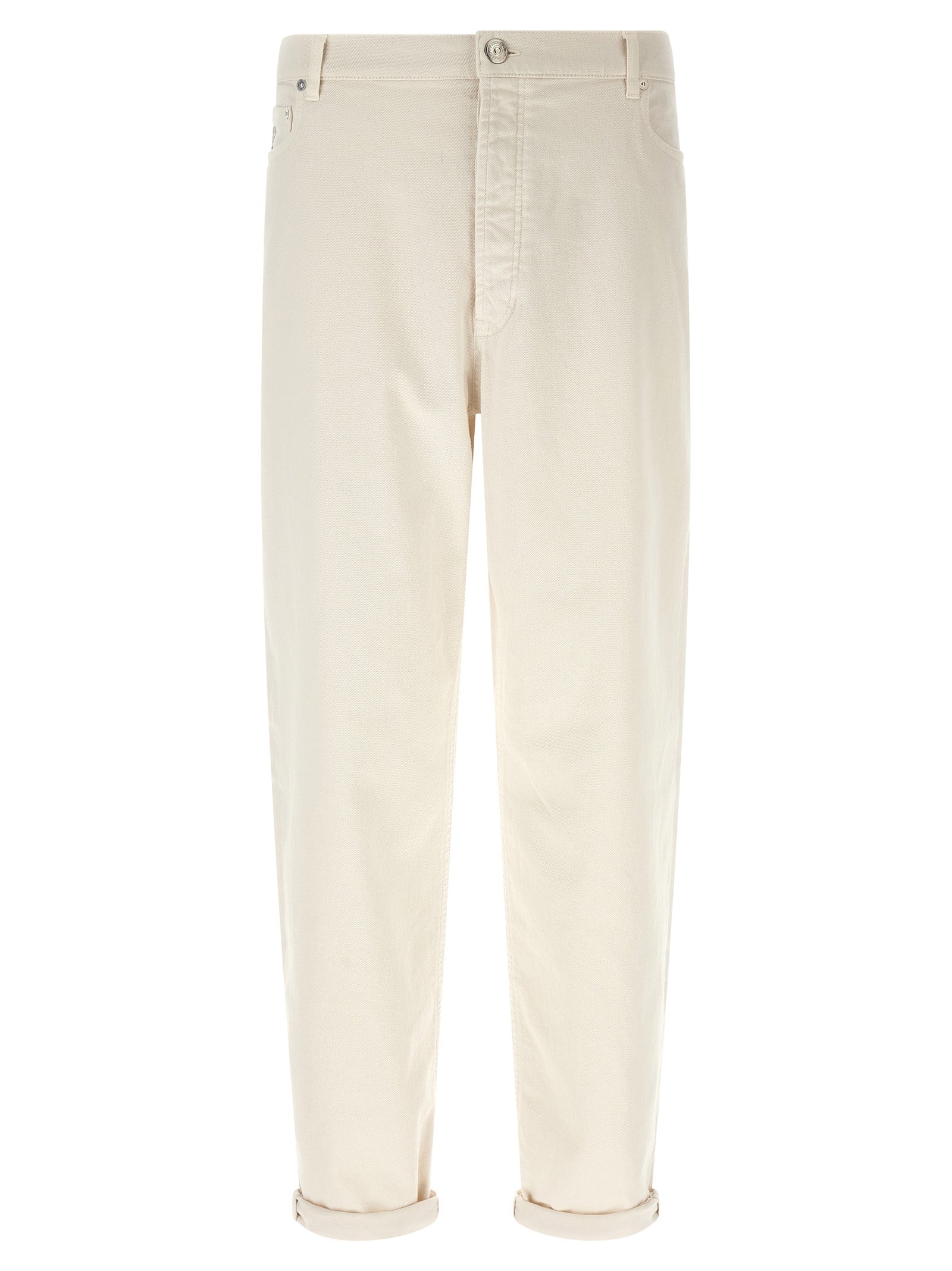 Brunello Cucinelli White Cotton Relaxed Fit Jeans