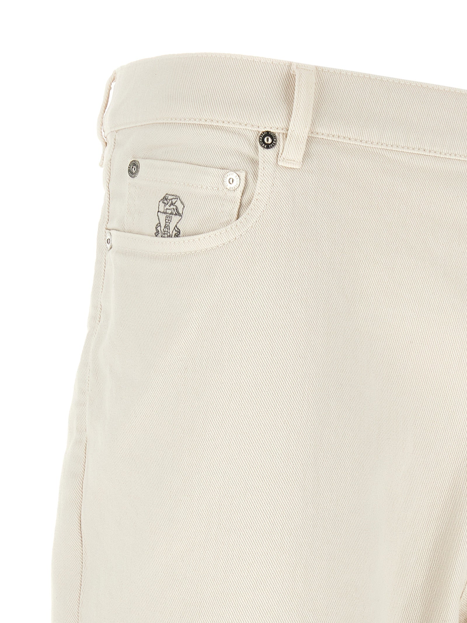 Brunello Cucinelli White Cotton Relaxed Fit Jeans