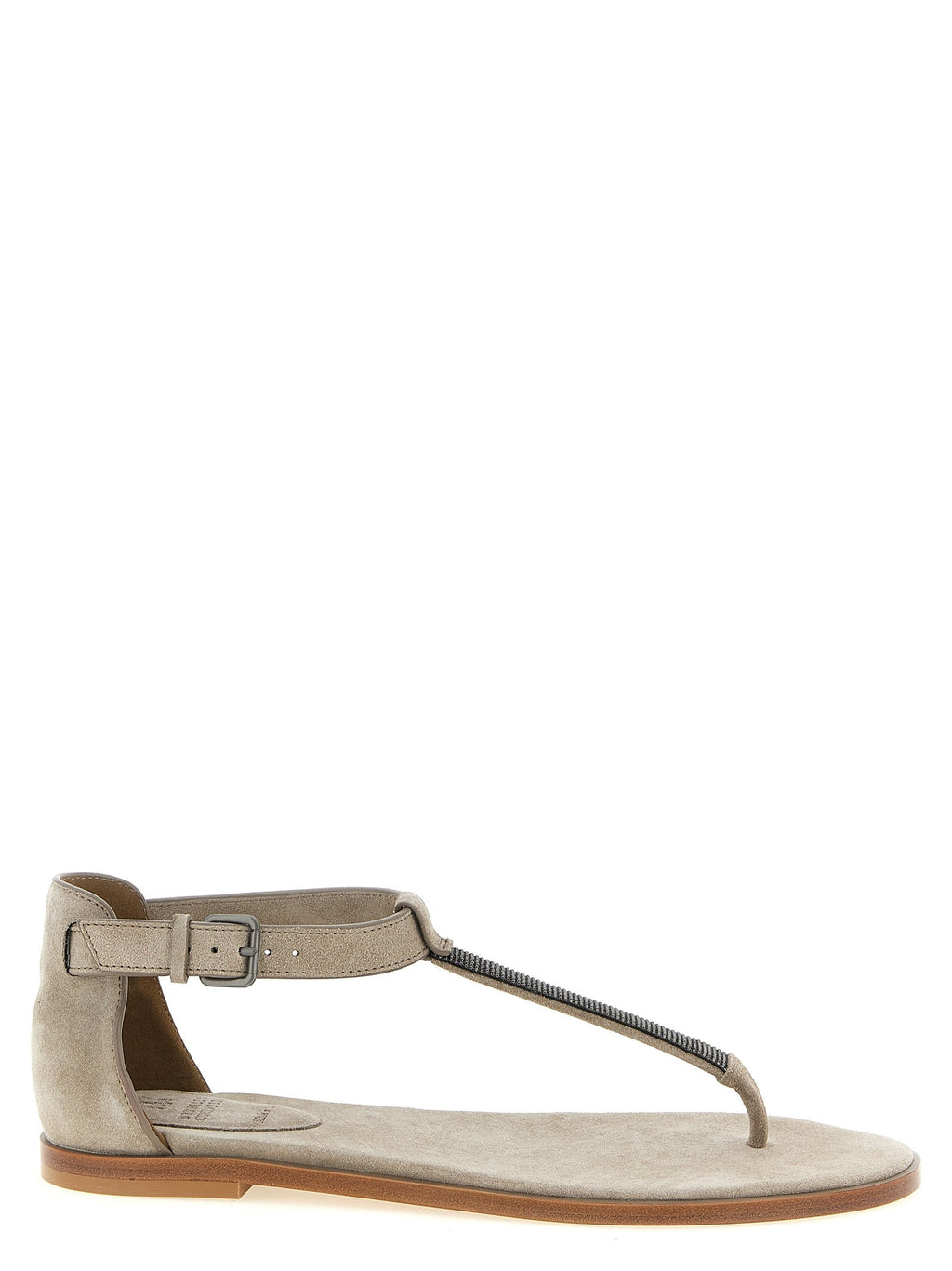 Brunello Cucinelli Beige Calfskin Flat Sandals Brunello Cucinelli
