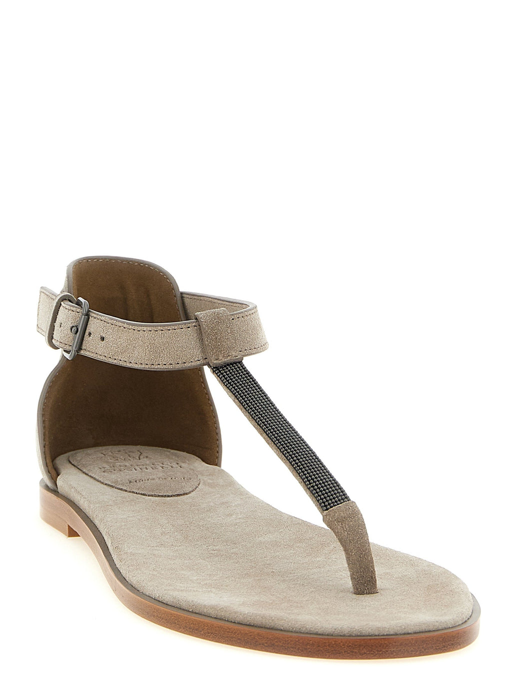 Brunello Cucinelli Beige Calfskin Flat Sandals Brunello Cucinelli