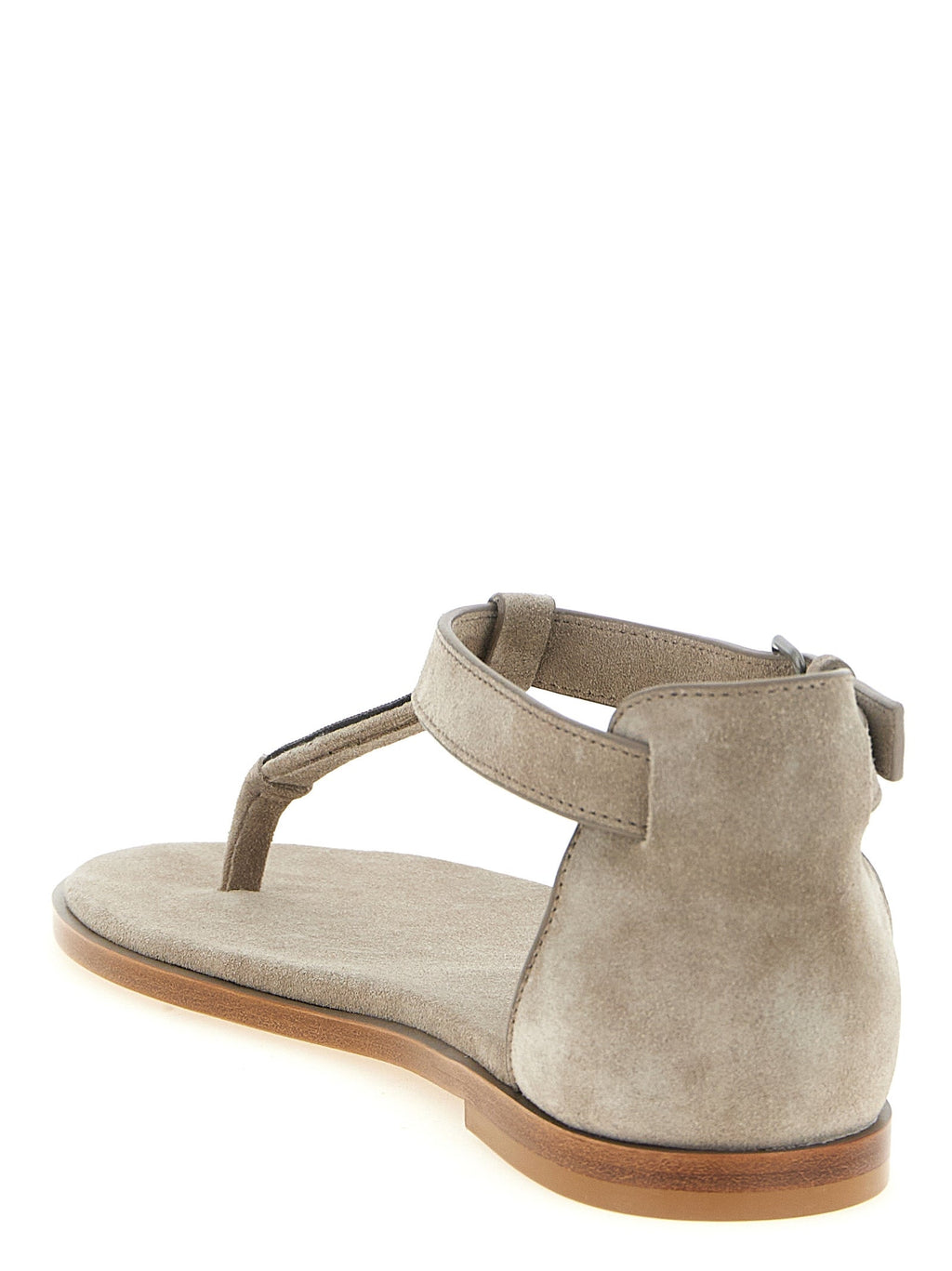 Brunello Cucinelli Beige Calfskin Flat Sandals Brunello Cucinelli
