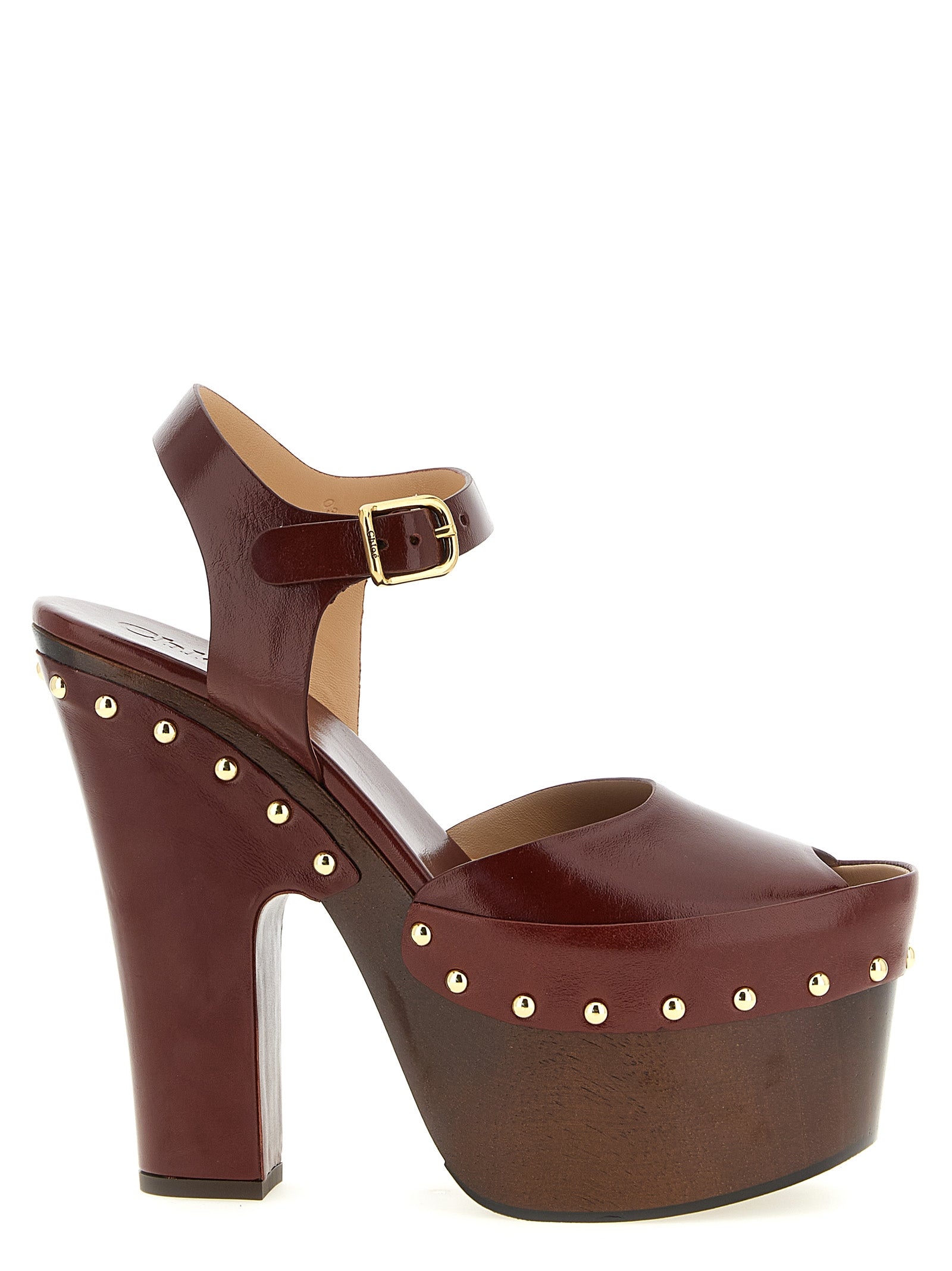 Chloé Bordeaux Lamb Leather Stiletto Heel Sandals Chloé