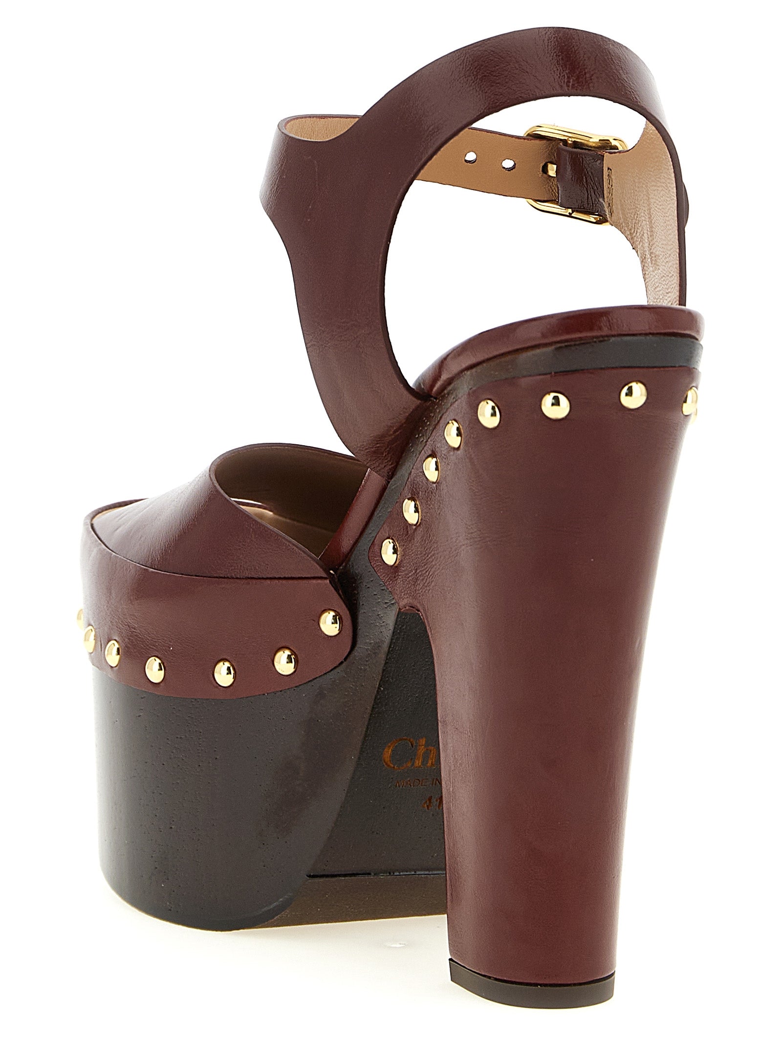 Chloé Bordeaux Lamb Leather Stiletto Heel Sandals Chloé