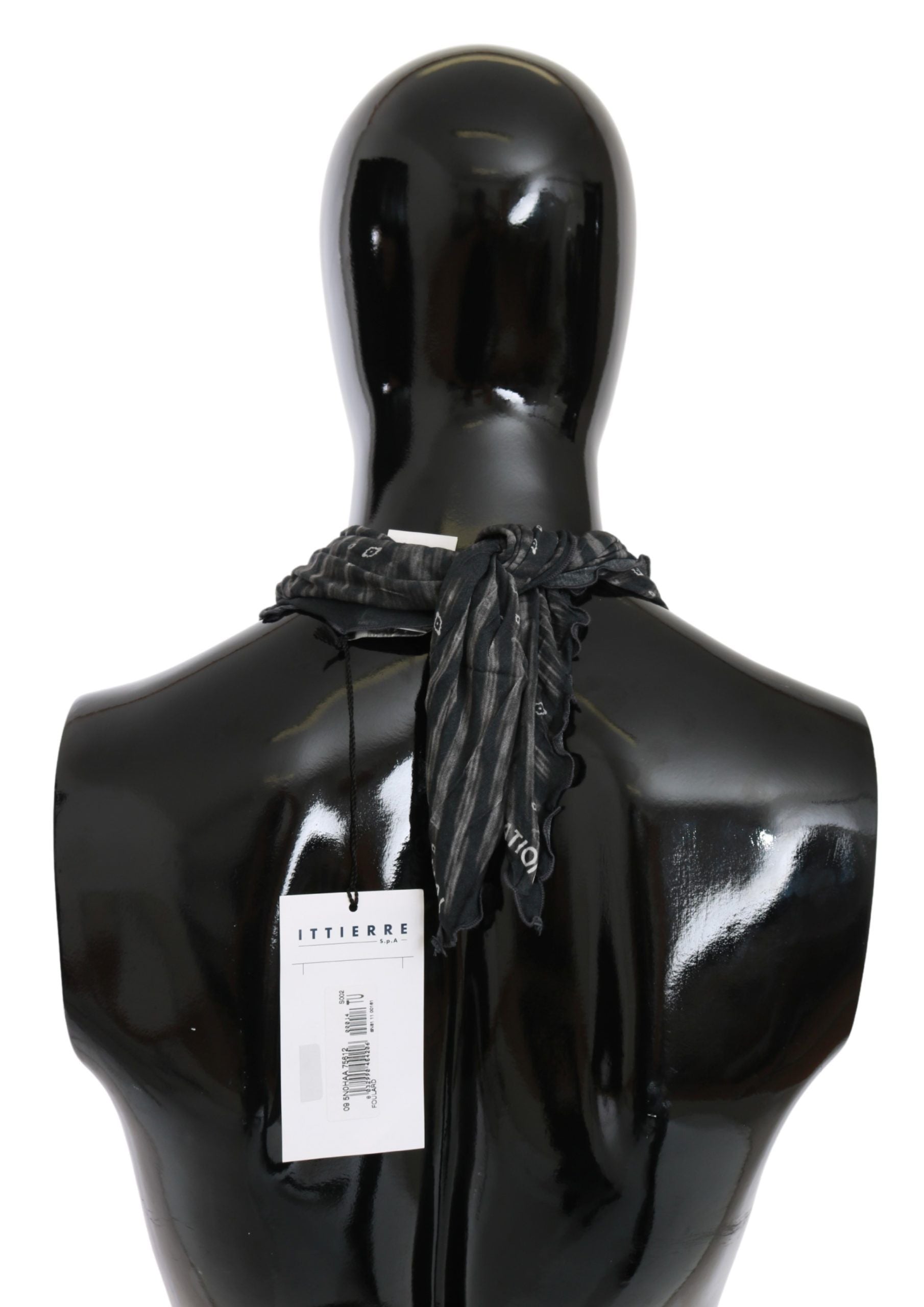 Costume National Black Gray Viscose Foulard Branded Scarf