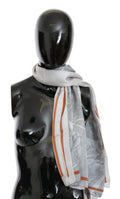 Costume National Gray Red Silk Shawl Foulard Wrap Scarf