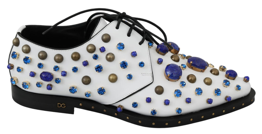 Dolce & Gabbana White Leather Crystals Dress Broque Shoes