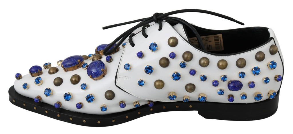 Dolce & Gabbana White Leather Crystals Dress Broque Shoes