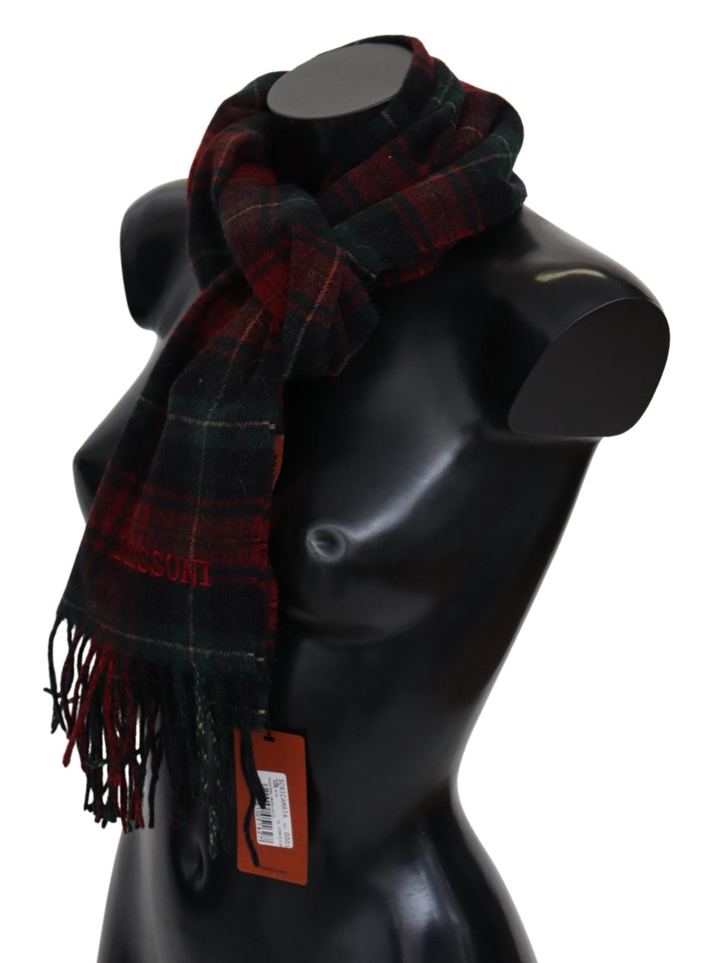 Missoni Black Red Check Wool Unisex Neck Wrap Fringes Scarf