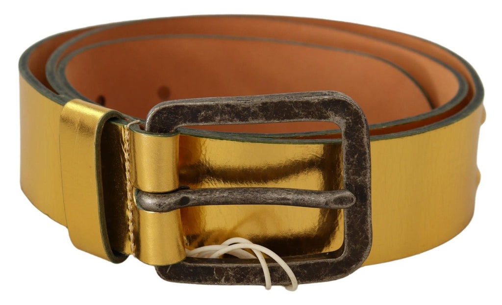 John Galliano Gold Genuine Leather Rustic Silver Buckle Waist Belt