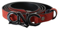 Costume National Red Black Leather Black Logo Buckle Blood Belt