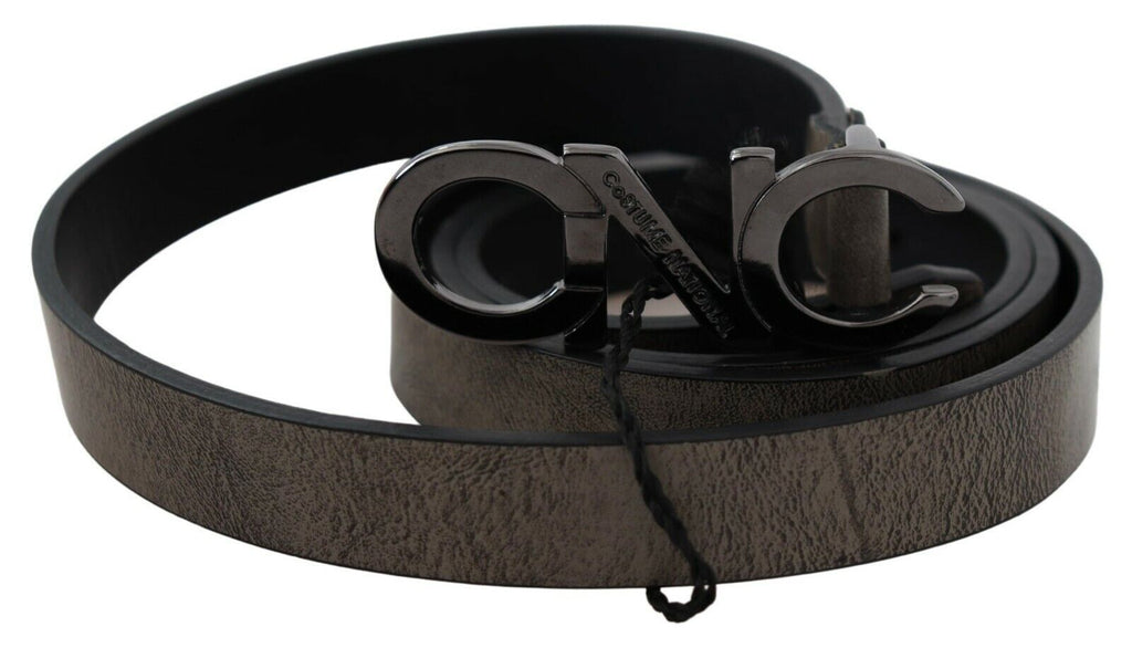 Costume National Dark Brown Leather Letter Logo Buckle Belt