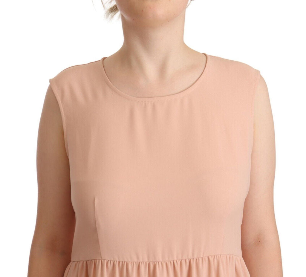 Twinset Beige Polyester Sleeveless Shift Knee Length Dress