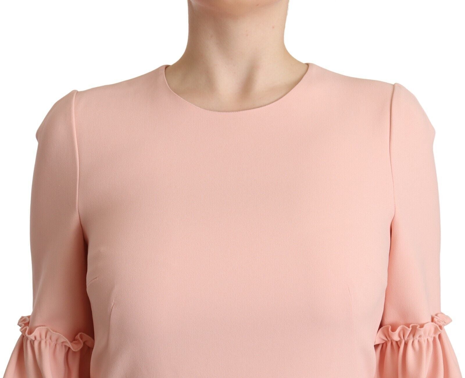 Dolce & Gabbana Pink Ruffled Sleeves Viscose Sheath Dress