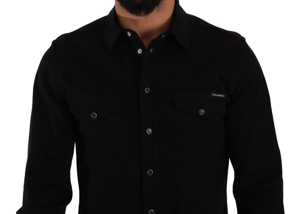 Dolce & Gabbana Black Slim Cotton Denim Stretch Shirt