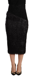 Masha Ma Black Tinsel High Waist Pencil Midi Viscose Skirt
