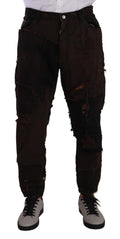 Dolce & Gabbana Brown Cotton Distressed Regular Denim Jeans