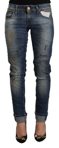 Acht Blue Washed Low Waist Folded Hem Slim Fit Jeans