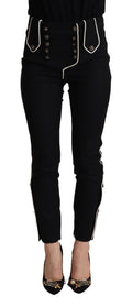 Dolce & Gabbana Black Mid Waist Button Embellished Slim Fit Pants