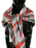 Costume National Gray Red Silk Shawl Foulard Wrap  Scarf