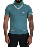 Dolce & Gabbana Blue Silk Polo Top Mens V-neck  T-shirt