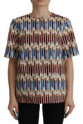 Dolce & Gabbana White Pencil Print Cotton T-shirt Blouse