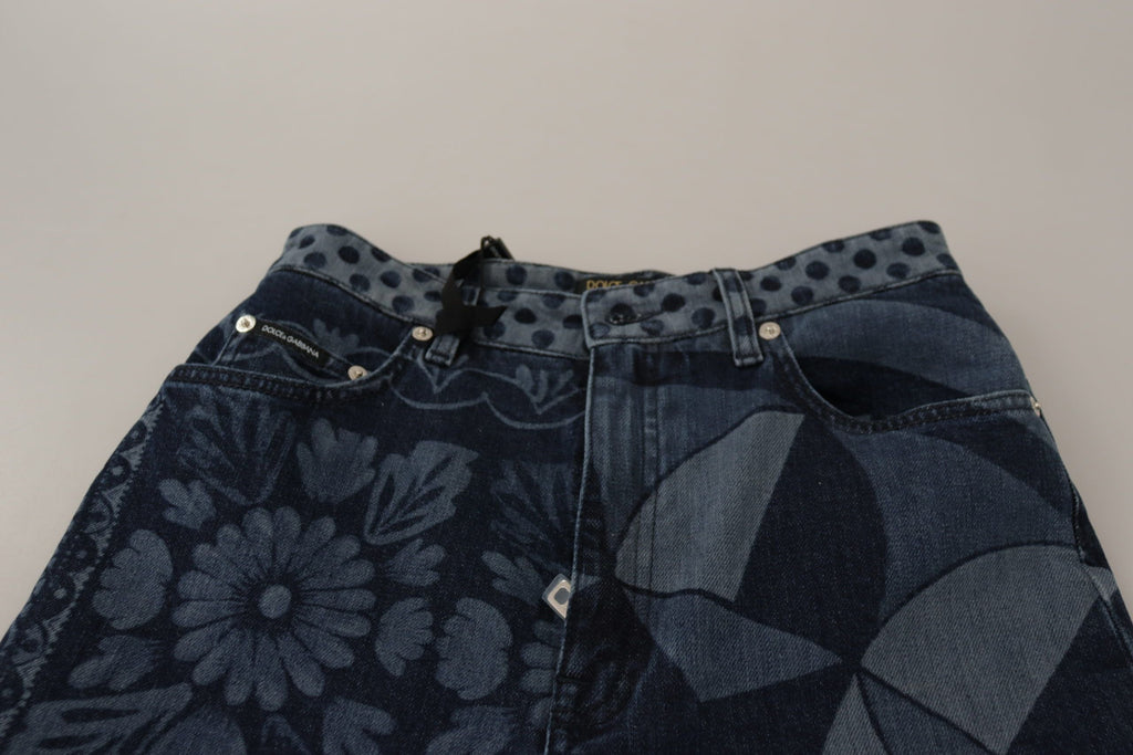 Dolce & Gabbana Blue Floral High Waist Skinny Denim Jeans