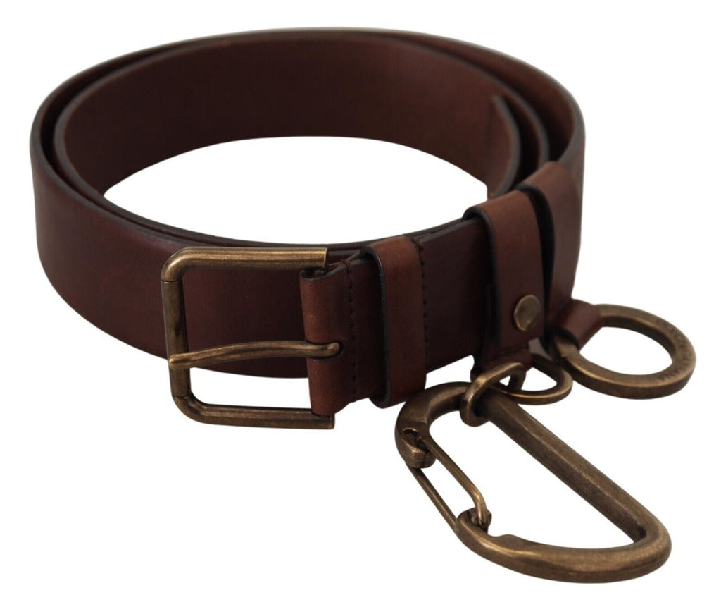 Dolce & Gabbana Brown Leather Gold Metal Buckle Carabiner Belt Dolce & Gabbana
