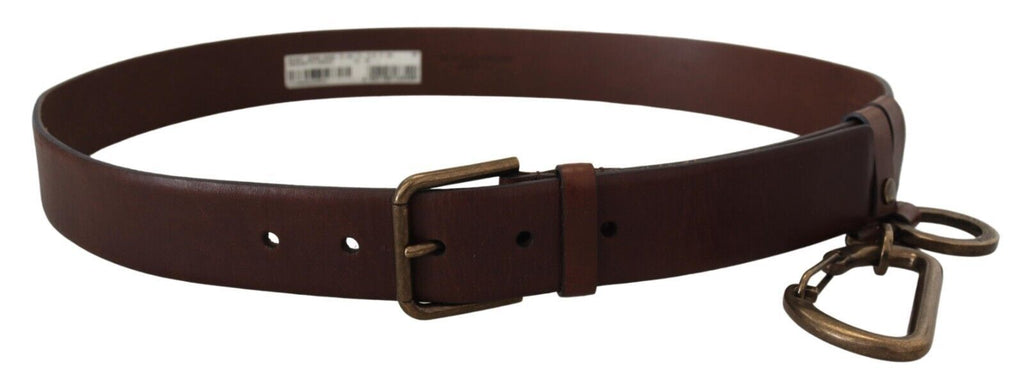 Dolce & Gabbana Brown Leather Gold Metal Buckle Carabiner Belt Dolce & Gabbana