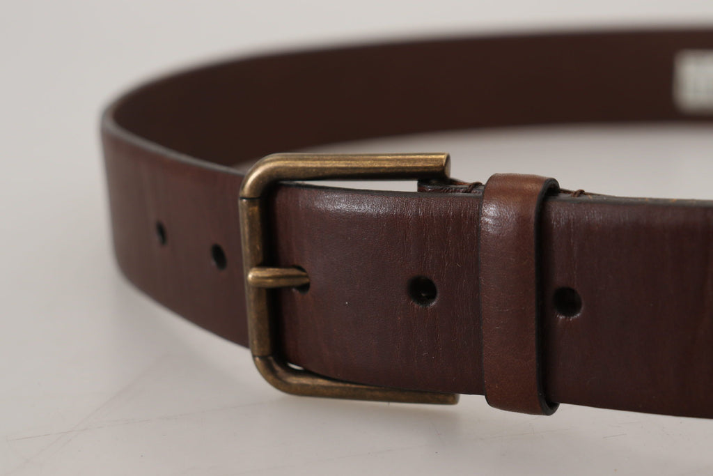 Dolce & Gabbana Brown Leather Gold Metal Buckle Carabiner Belt Dolce & Gabbana
