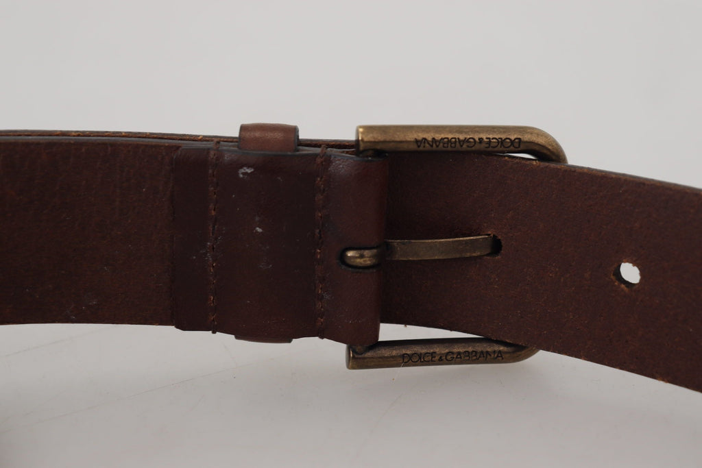 Dolce & Gabbana Brown Leather Gold Metal Buckle Carabiner Belt Dolce & Gabbana